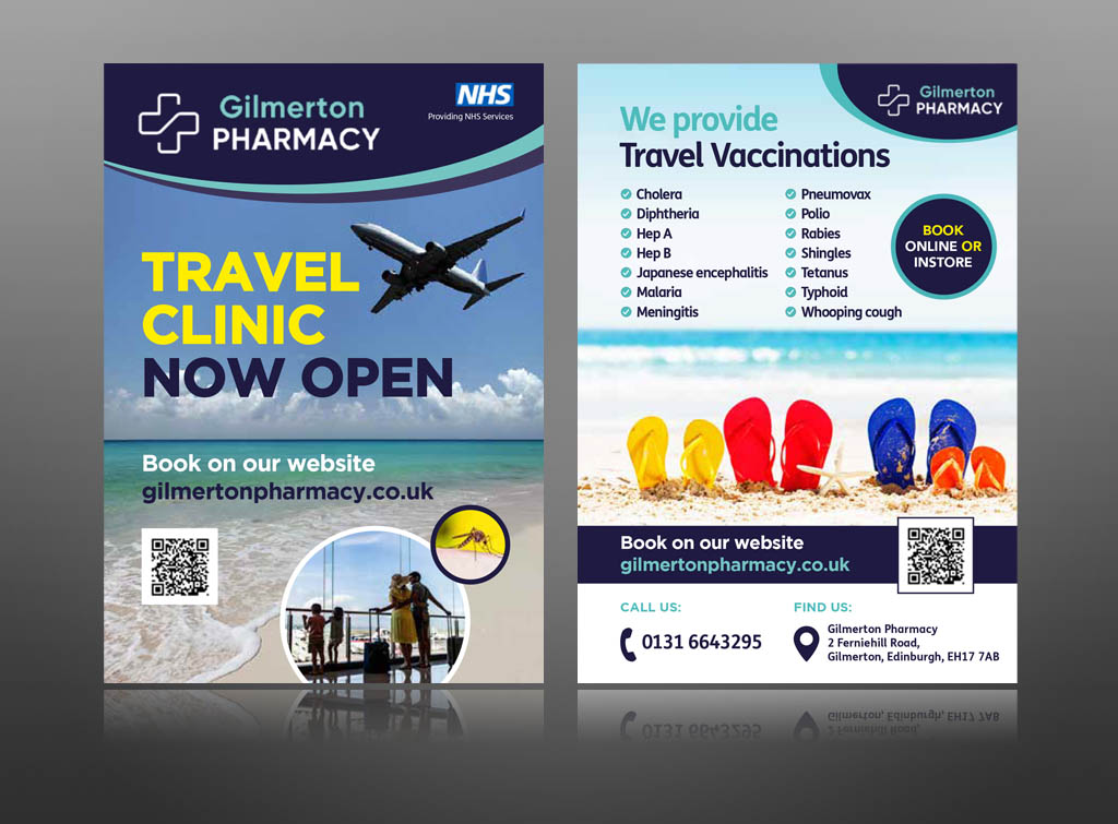Pharmacy leaflet layout design ideas travel clinci promotion vaccination