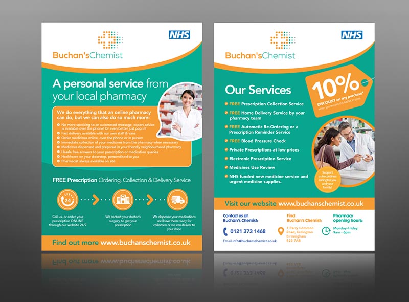 online internet pharmacy leaflet deisgn USP layout template
